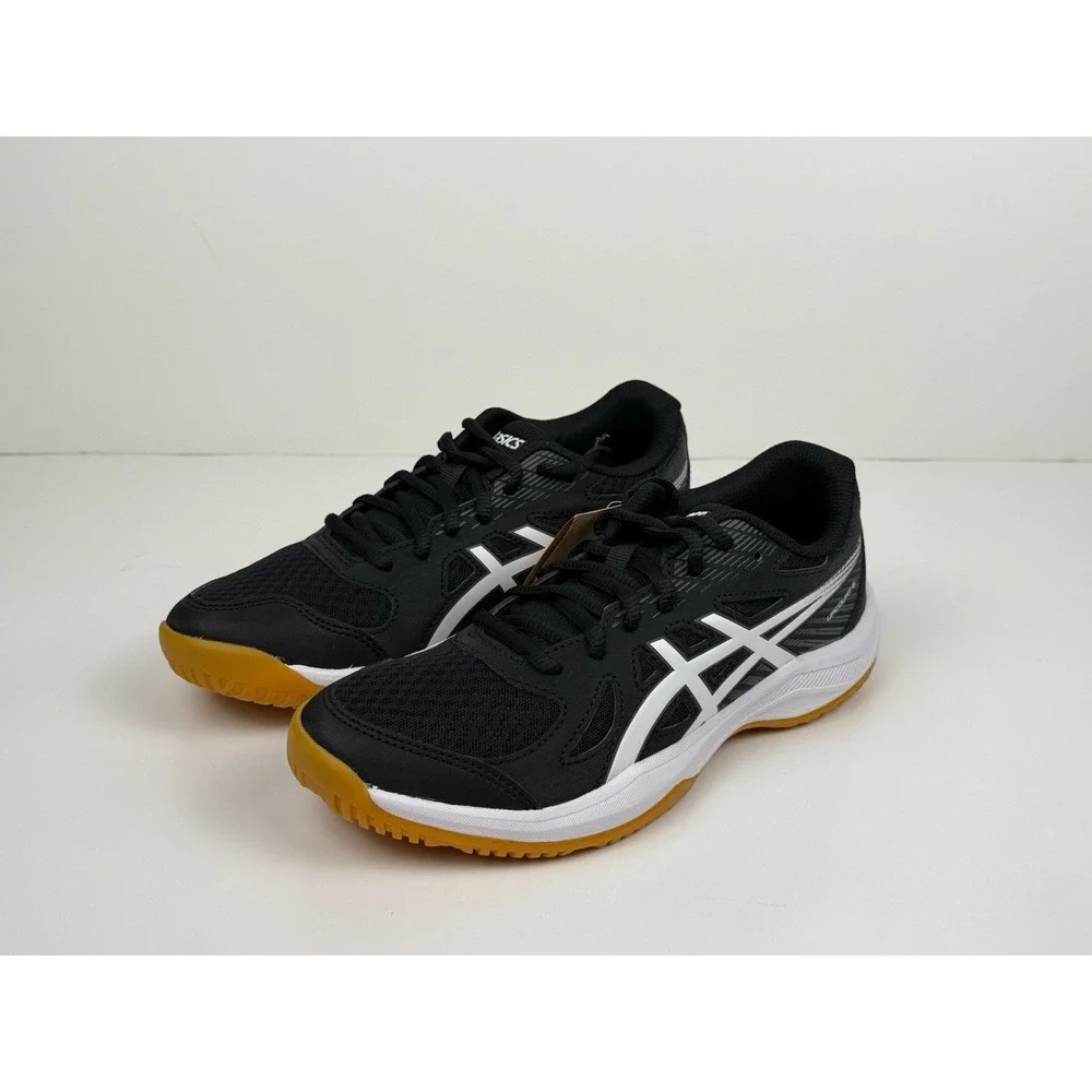 Asics Upcourt 6 Volleyball Shoes Women Sz 7.5 Black/White/Gum Brown 1072A107-001